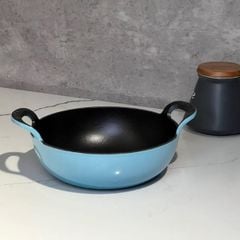  Chảo gang Oceno sâu lòng size 20/25cm có nắp kính - Màu xanh/đỏ 