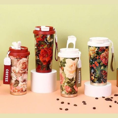 Cốc giữ nhiệt hoa hồng 530ml inox 316 (4 mẫu hoa)