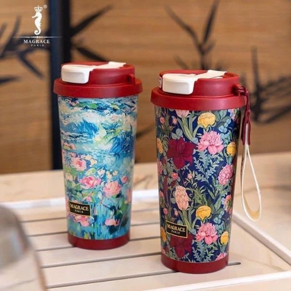 Cốc giữ nhiệt Magrace Paris 500ml kèm ống hút - 2 mẫu họa tiết