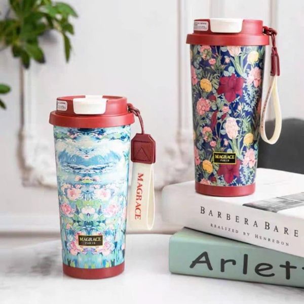 Cốc giữ nhiệt Magrace Paris 500ml kèm ống hút - 2 mẫu họa tiết