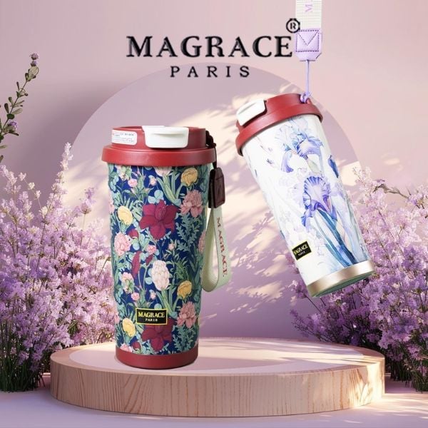 Cốc giữ nhiệt Magrace Paris 500ml kèm ống hút - 2 mẫu họa tiết