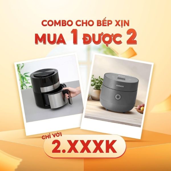 Combo Nồi chiên không dầu Cuckoo 4.7L và Nồi cơm điện Cuckoo CR-0675FW