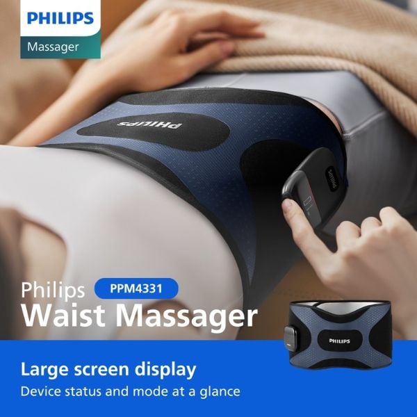 Đai massage bụng Philips PPM4331 Ion bạc, EMS, chườm nóng, massage