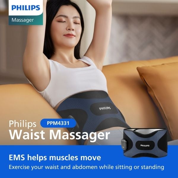 Đai massage bụng Philips PPM4331 Ion bạc, EMS, chườm nóng, massage
