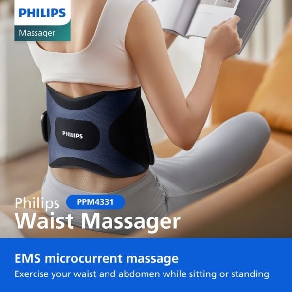 Đai massage bụng Philips PPM4331 Ion bạc, EMS, chườm nóng, massage