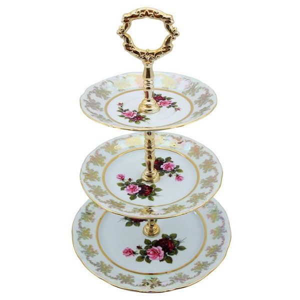 Đĩa 3 tầng Imperial hoa hồng viền vàng nội địa Đức