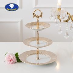  Đĩa 3 tầng sứ Tiệp dây vàng 