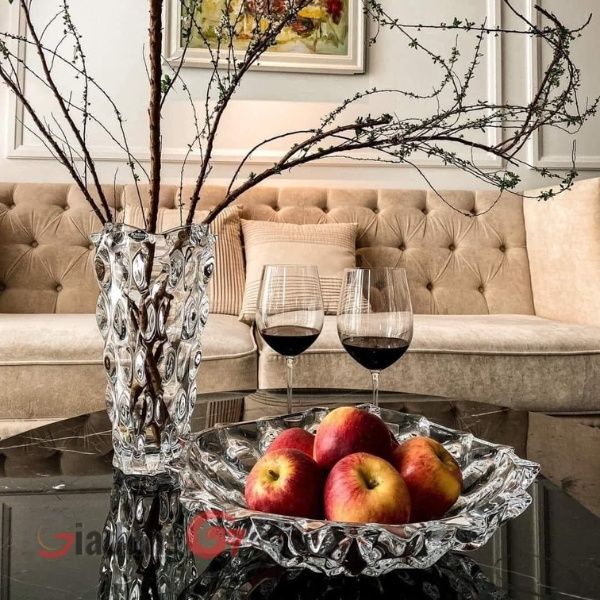 Đĩa pha lê Bohemia Samba 35cm màu trắng