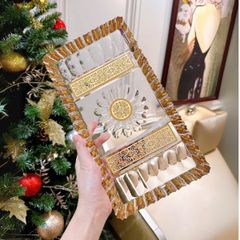 Đĩa pha lê chữ nhật Romantic Ales Zverina khảm vàng 35.5cm