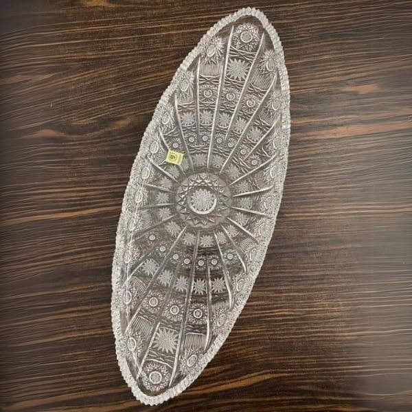 Đĩa pha lê mài Oval Bohemia 45cm họa tiết hoa tuyết