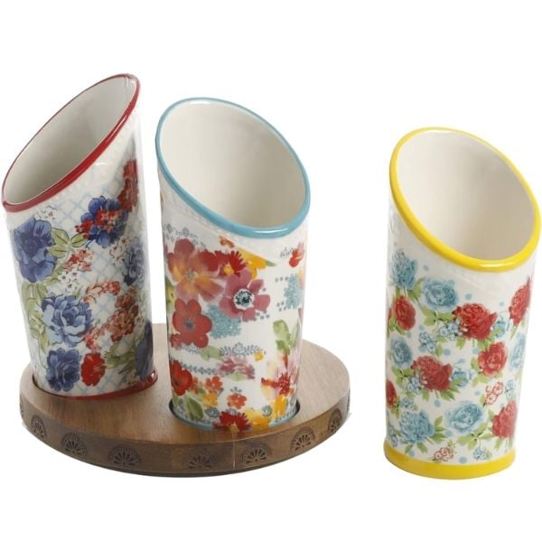 Giá để đồ bằng gốm The Pioneer Woman Floral Medley 3 ngăn