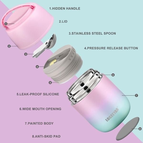 Hộp giữ nhiệt thực phẩm Logeeyar 500ml màu hồng