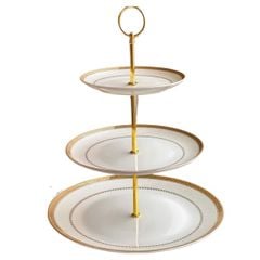Kệ bánh 3 tầng bằng sứ xương Anh Quốc viền vàng Hoàng Gia