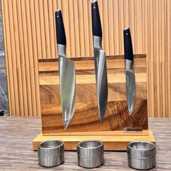 Kệ giữ dao Zovite kèm 3 lọ gia vị inox