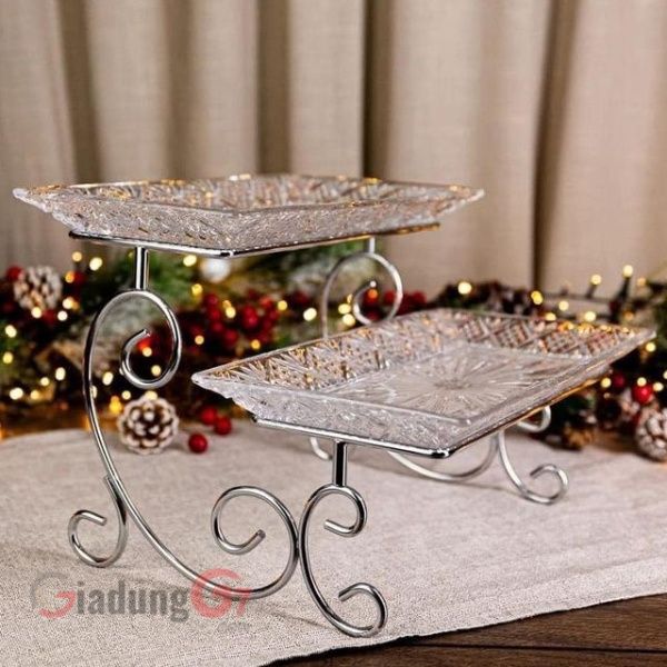 Khay pha lê 2 tầng Dublin hình chữ nhật Dùng để bày và phục vụ bánh kẹo, hoa quả, các món tráng miệng trên bàn ăn, bàn tiệc tại gia đình, nhà hàng, khách sạn.