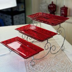  Khay pha lê 3 tầng Dublin hình chữ nhật màu đỏ 