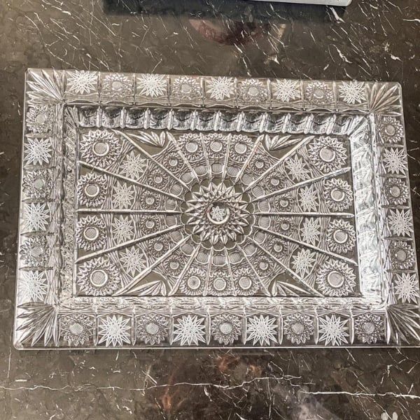 Khay pha lê mài Bohemia M57 41cm thành cao họa tiết hoa tuyết