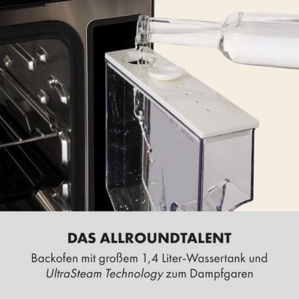 Lò hấp nướng Klarstein MasterFresh Steam Oven 10033284 có thể được sử dụng bình thường như một lò nướng với 1900 watt với nhiệt độ tối đa là 230 ° C.