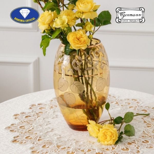 Lọ hoa pha lê Bohemia Egerman 26cm màu vàng