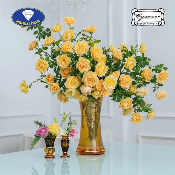 Lọ hoa pha lê Bohemia Egermann cao 30cm hồng vàng