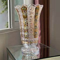 Lọ hoa pha lê Bohemia M57 35cm mạ vàng có chân đế