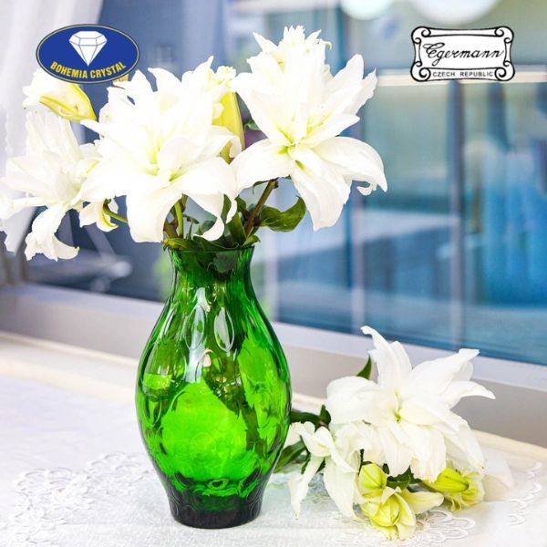 Lọ hoa pha lê Bohemia Optika 25.5cm màu xanh lá cây