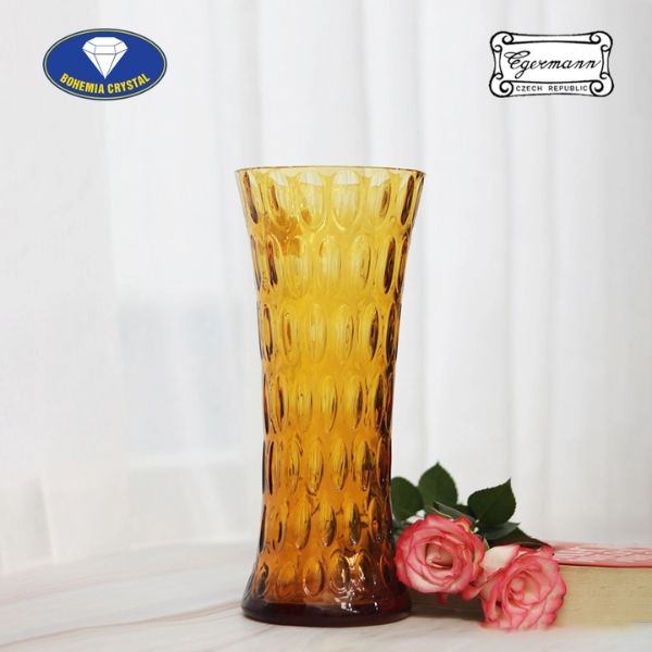 Lọ hoa pha lê Bohemia Optika 30cm màu vàng
