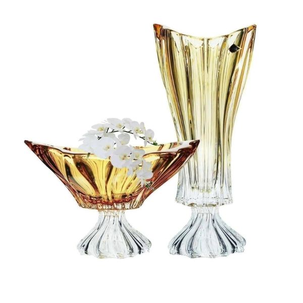 Lọ hoa pha lê Bohemia Plantica 40cm chân cao nhiều màu