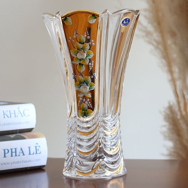 Lọ hoa pha lê mạ vàng Bohemia cao 25cm