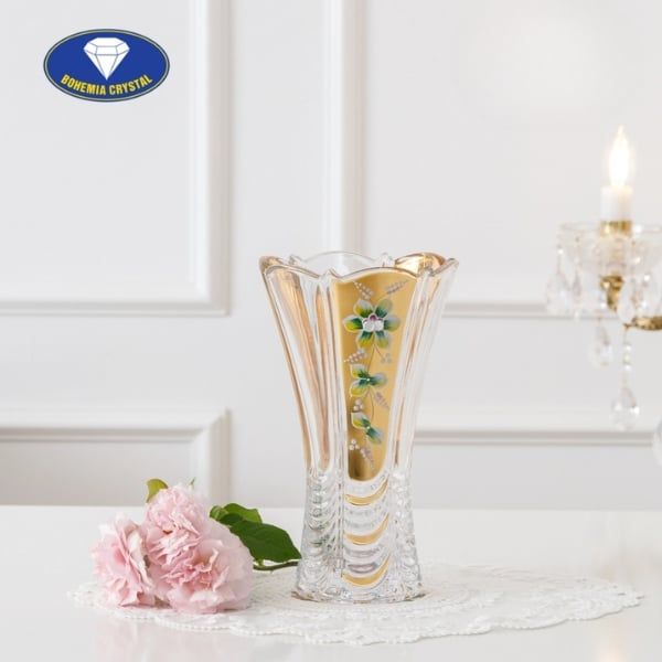 Lọ hoa pha lê mạ vàng Bohemia cao 25cm