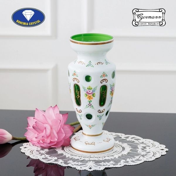 Lọ hoa pha lê Bohemia Egermann nghệ thuật màu xanh 30.5cm
