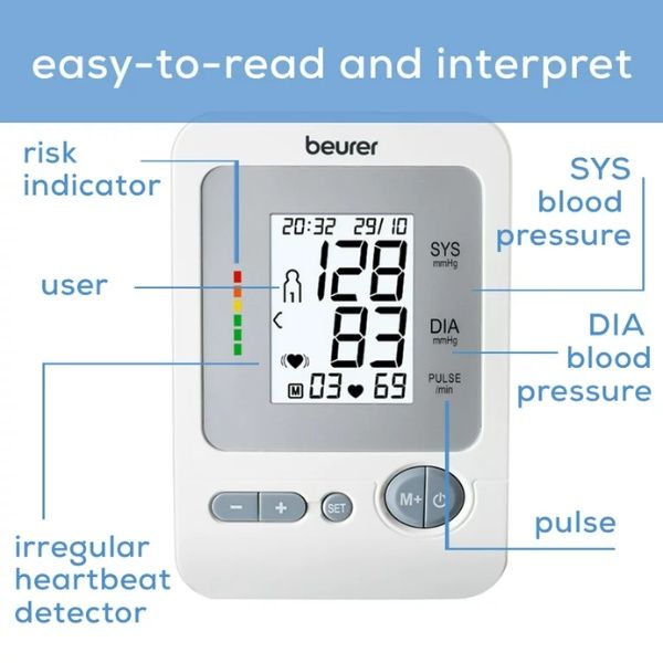 Máy đo huyết áp bắp tay Beurer BM26 chỉ báo phát hiện loạn nhịp tim