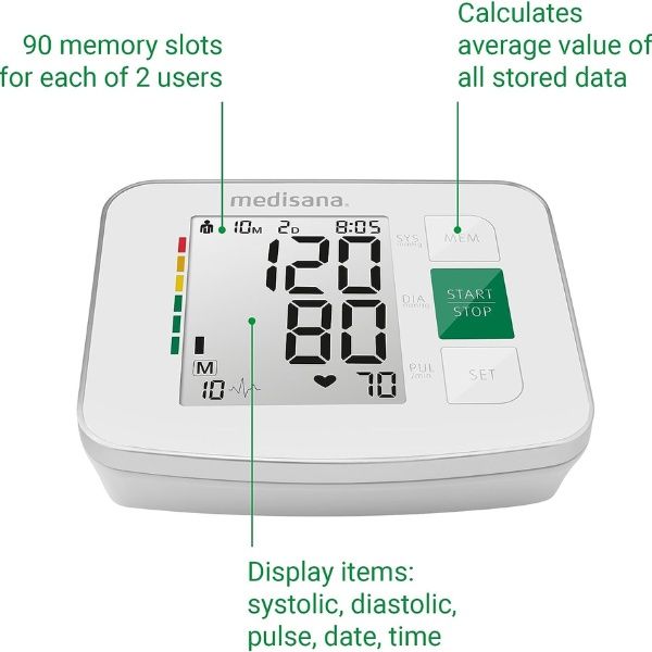 Máy đo huyết áp bắp tay Medisana BU512 bộ nhớ 2 người 90 kết quả