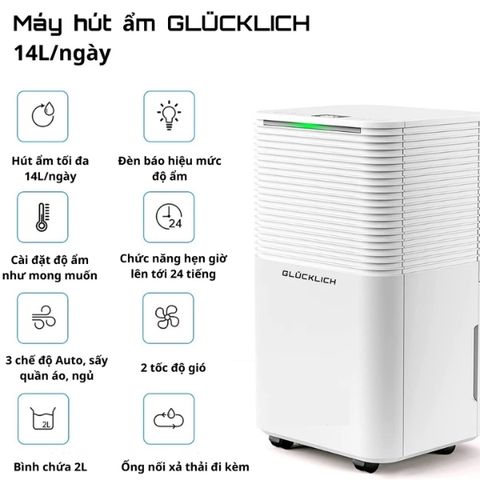 Máy hút ẩm Glucklich 14 lít /ngày phòng 30m