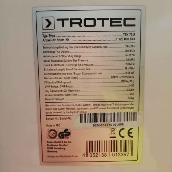Máy hút ẩm Trotec TTK72E 24 lít