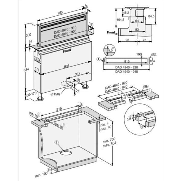 Kích thước và thông số của Máy hút mùi âm bàn Miele DAD 4940