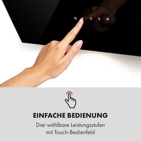 Máy hút mùi Klarstein Alina 60cm Với ba mức tốc độ có thể lựa chọn, bạn có thể dễ dàng điều chỉnh máy hút mùi theo hoạt động của bếp