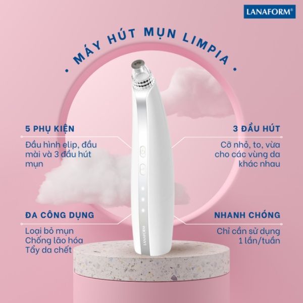 Máy hút mụn Lanaform Limpia LA131311 tẩy da chết với 3 cường độ