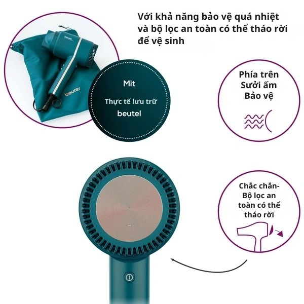 Máy sấy tóc Beurer HC35 - HC 35 Ocean với 3 chế độ sấy nóng, 1 lạnh