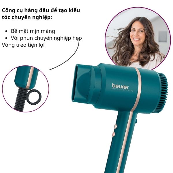 Máy sấy tóc Beurer HC35 - HC 35 Ocean với 3 chế độ sấy nóng, 1 lạnh