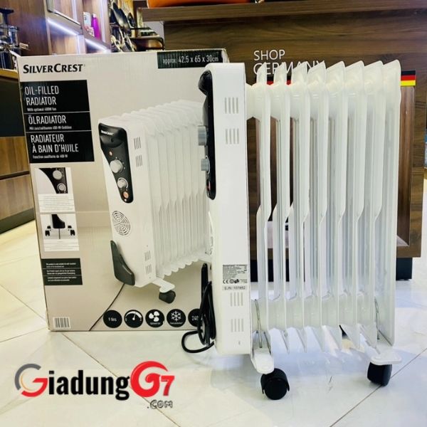 Máy sưởi dầu Silvercrest 2400D2 tản nhiệt nhanh thoải mái, Có thể được sử dụng dưới dạng sưởi ấm hoàn toàn hoặc bổ sung,