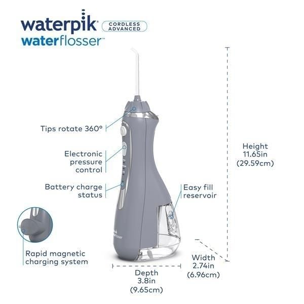 Máy tăm nước Waterpik WP587 / WP-587 màu xám cầm tay sạc USB từ tính