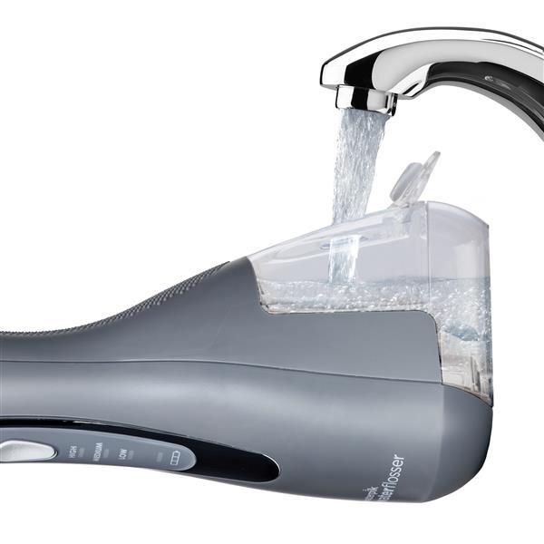 Máy tăm nước Waterpik WP587 / WP-587 màu xám cầm tay sạc USB từ tính