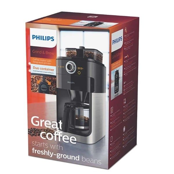 Máy xay cà phê Philips Grind & Brew HD7769/00 hẹn giờ, có ngăn đôi