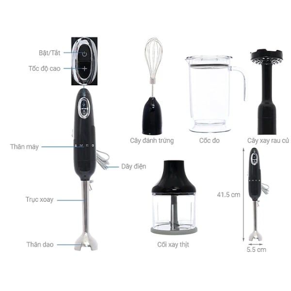 Máy xay cầm tay Smeg HBF02BLEU màu đen