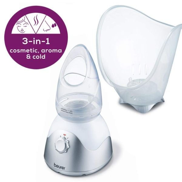 Máy xông mặt Beurer FS50 đi kèm bầu xông mũi, có hộp đựng tinh dầu