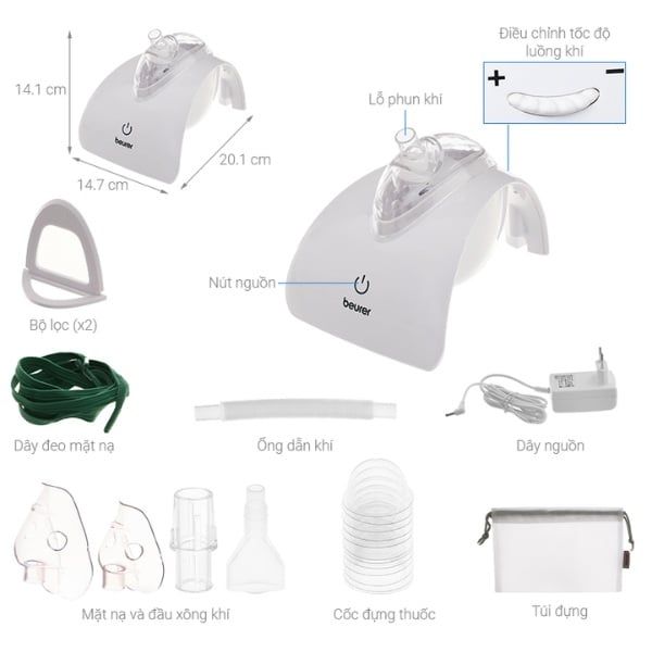 Phụ kiện của Máy xông mũi họng Beurer IH40 công nghệ siêu âm