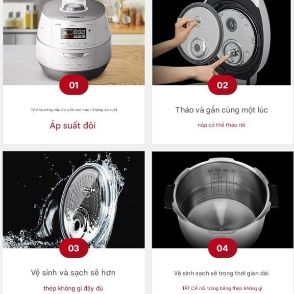 Nồi cơm điện cao tần Cuckoo CRP FHTAS1010FW 1.8L ruột inox