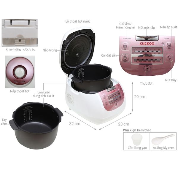 Nồi cơm điện tử áp suất Cuckoo CRP G1015M 1.8 lít