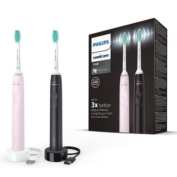 Philips Sonicare 3100 HX3675/13 - Set 2 bàn chải đánh răng điện màu hồng/đen